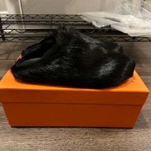 Marni Black Faux Fur Slide Slippers